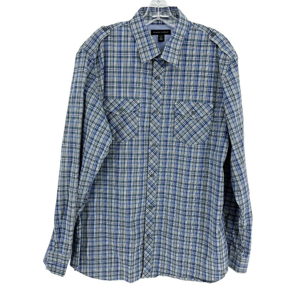 Banana Republic Shirt Men's XL Long-sleeve Button-up Blue Plaid Long Sle…